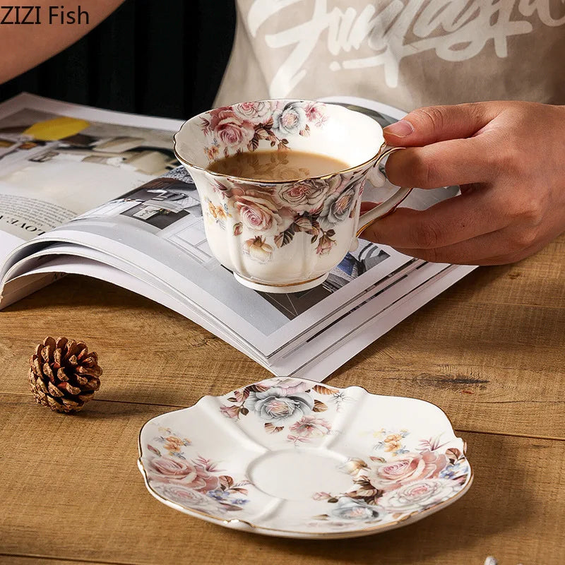 Afralia™ Lace Edge Ceramic Tea Cup & Saucer Set for Dining & Coffee Table