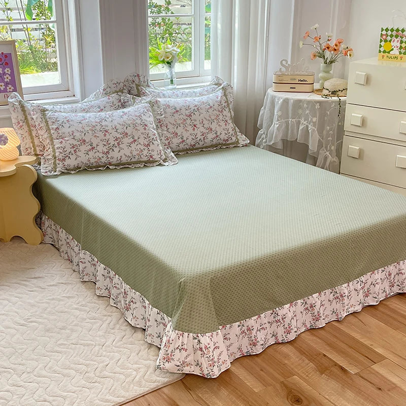 Afralia™ Princess Floral Cotton Bedding Set with Ruffled Edge