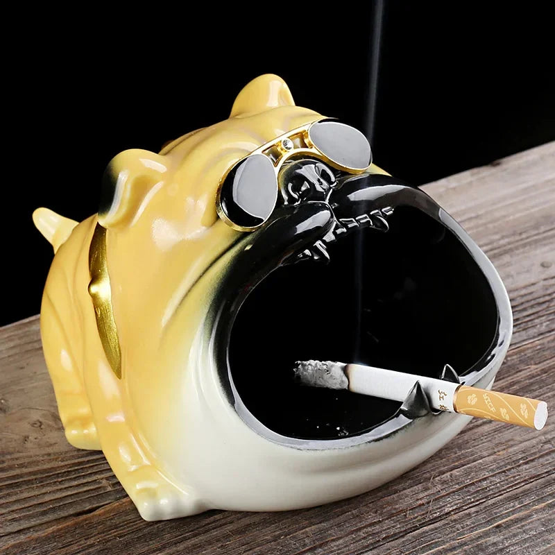 Afralia™ Bulldog Sunglasses Ceramic Ashtray - Smoking Accessories, Weed Ash Tray, Home Decor Gift