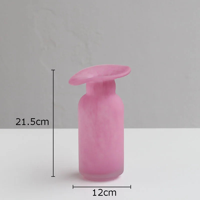 Afralia™ Matte Pink Glass Vase Flowers Arrangement Irregular Bottle Mouth Floral Vase