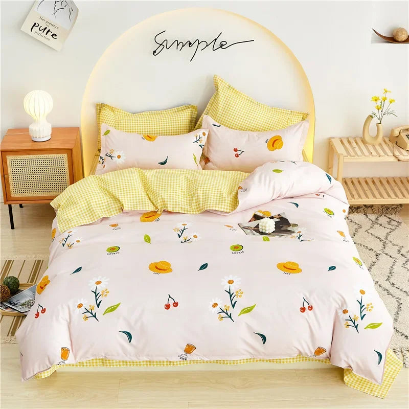 Afralia™ Plant Print Bedding Set: Skin-Friendly Duvet Cover & Bedsheet for All Seasons