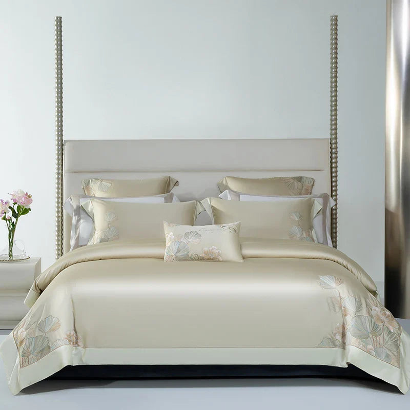 Afralia™ Cotton Flowers Embroidery Bedding Set with Soft Silky Finish