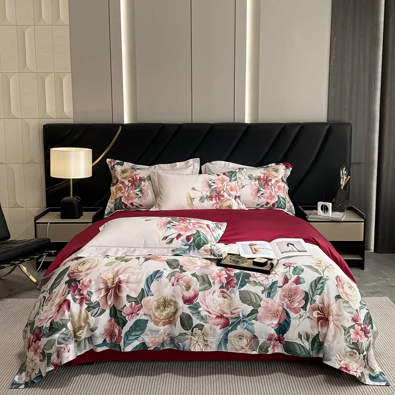 Afralia™ Egyptian Cotton Flower Bedding Set, Luxury 1000TC Duvet Cover, Sheets, Pillowcases