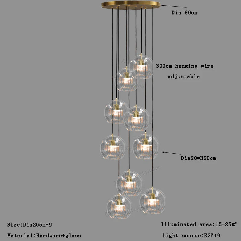 Afralia™ Clear Glass Ball Pendant Light Chandelier for Living Room Dining Room Home Decor