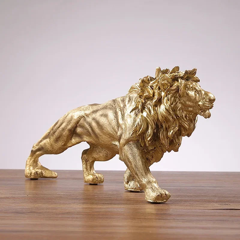 Afralia™ Golden Lion King Resin Statue Ornament for Home Office Desktop Decoration