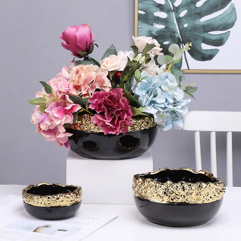 Afralia™ Golden Edge Succulent Flower Pot Vase - Indoor Ceramic Planter Pot