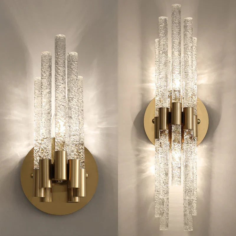 Afralia™ Water Ripple Glass Crystal Copper Wall Lamp - Modern Minimalist Indoor Lighting