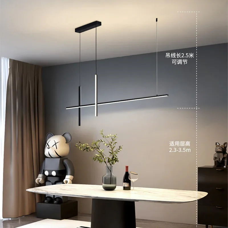 Afralia™ Modern Black LED Chandelier for Dining Room Kitchen Bar Pendant Lighting