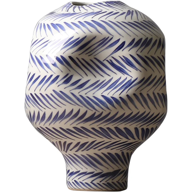 Afralia™ Hand-Painted Striped Ceramic Vase: Home Decor Flower Pot Craft Pottery.