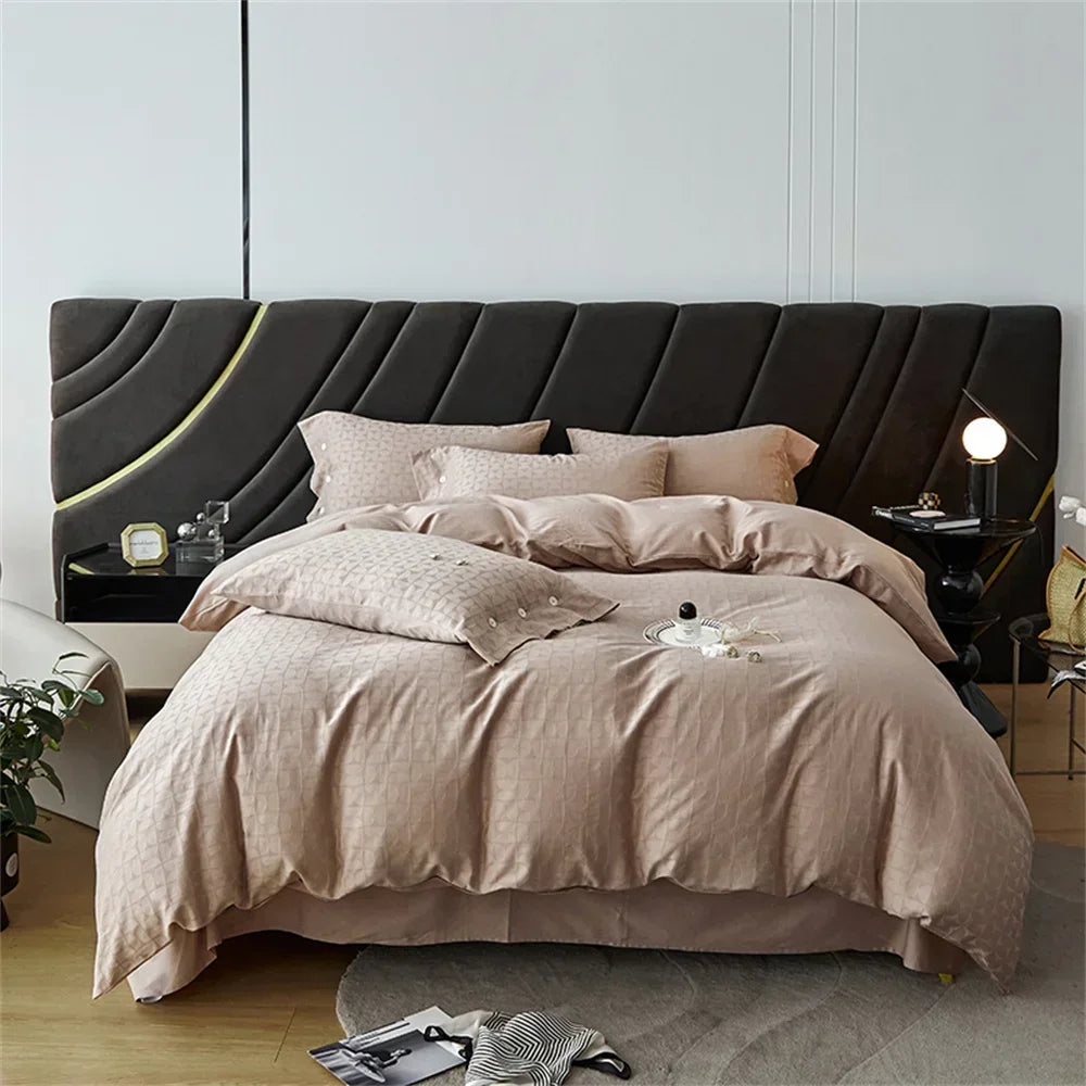 Afralia™ Nordic Light Tan Egyptian Cotton Jacquard Bedlinens Set for Ru Europe Queen King Size