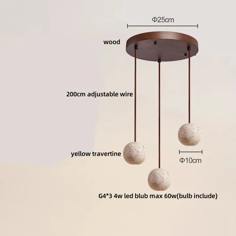 Afralia™ Wabi Sabi LED Pendant Lamp Yellow Travertine Stone Ball Hanging Light