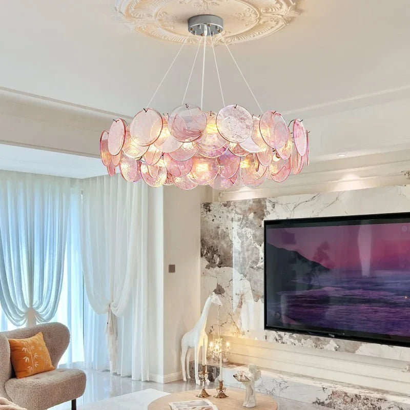Afralia™ Pink Murano Crystal Chandelier - French Vintage Pendant Light for Home Decor