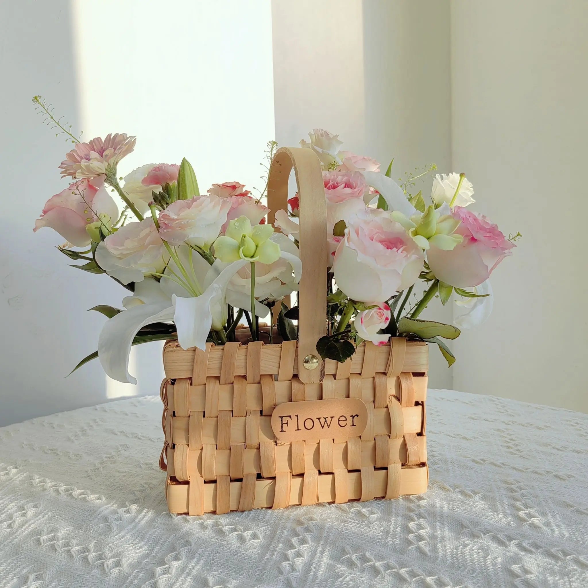 Afralia™ Handmade Bamboo Flower Basket Decor | Decorative Flowers Cachepot