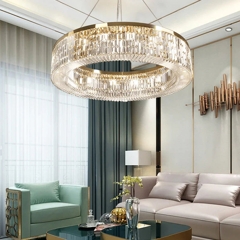 Afralia™ Modern LED Crystal Ceiling Chandelier Golden Lustres for Living Room