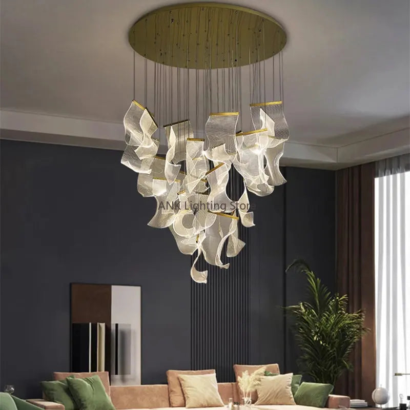 Afralia™ LED Art Acrylic Pendant Light for Modern Luxury Staircase Chandelier