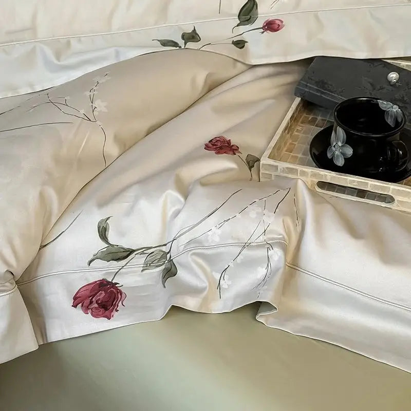 Afralia™ Vintage Rose Flowers Bedding Set, 1000TC Egyptian Cotton, 4Pcs