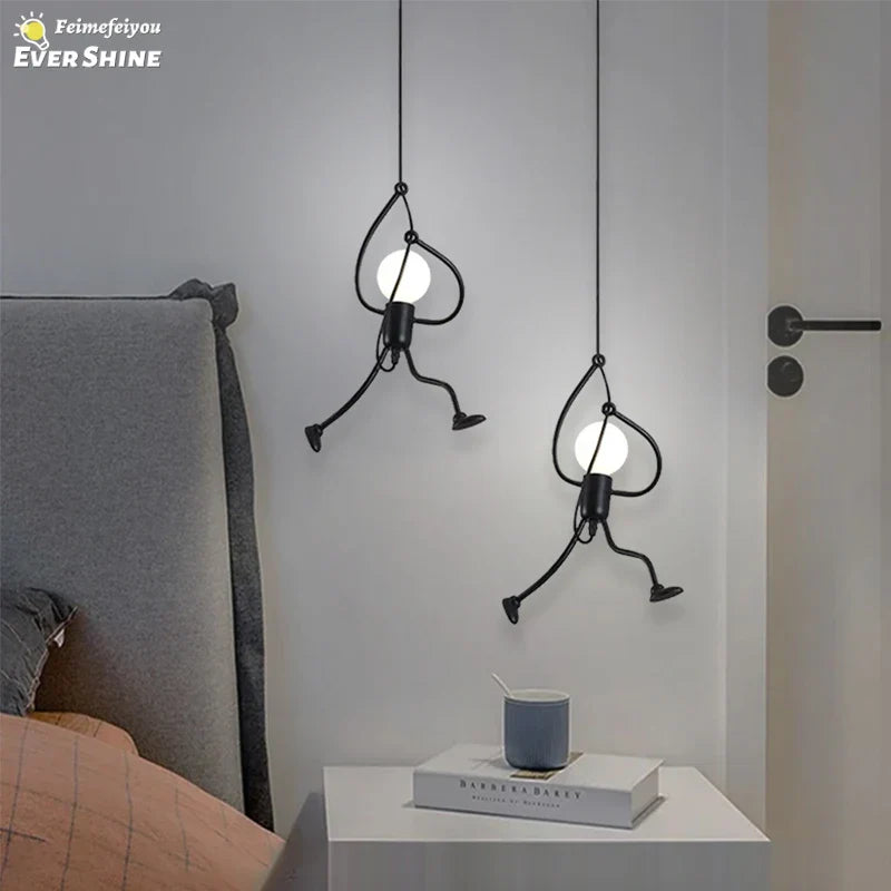 Afralia™ Little Man Iron Pendant Light - Vintage LED Hanging Lamp for Home Decor