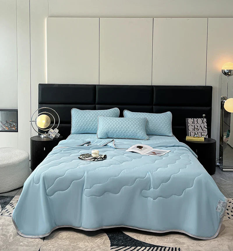 Afralia™ Cool Feeling Ice Silk Summer Quilt Set Queen - Comforter, Fitted Sheet, Pillowcase