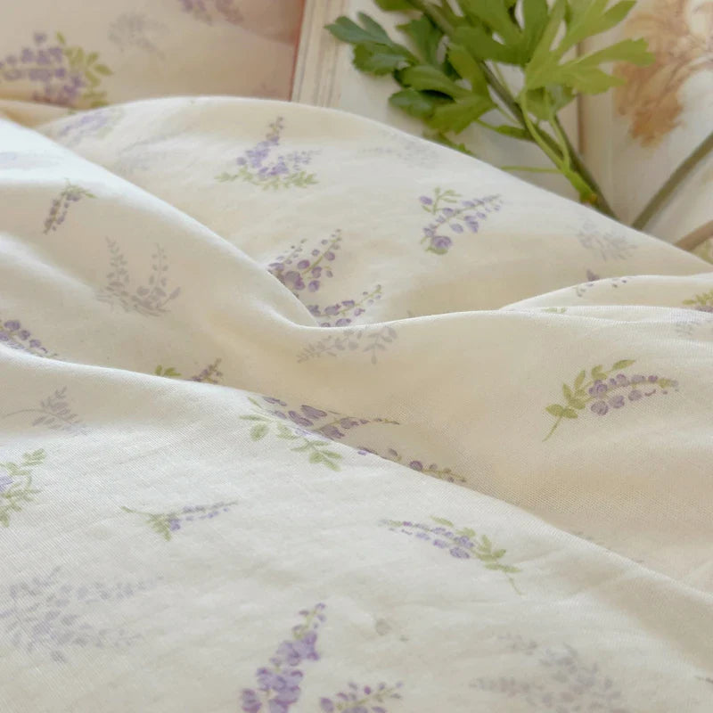 Afralia™ Lavender Lace Bedding Set: Single Queen Size Duvet, Sheet, Pillowcases