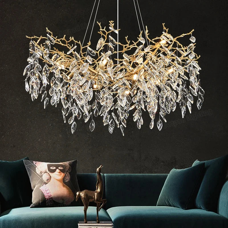 Afralia™ Luxury Crystal Chandeliers Metal Hanging Lamp for Dining Living Room & Hotel Hall