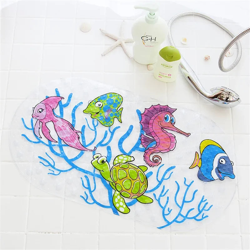 Afralia™ Kids PVC Bathroom Mat with Suction Cups and Drainage in 12 Colors