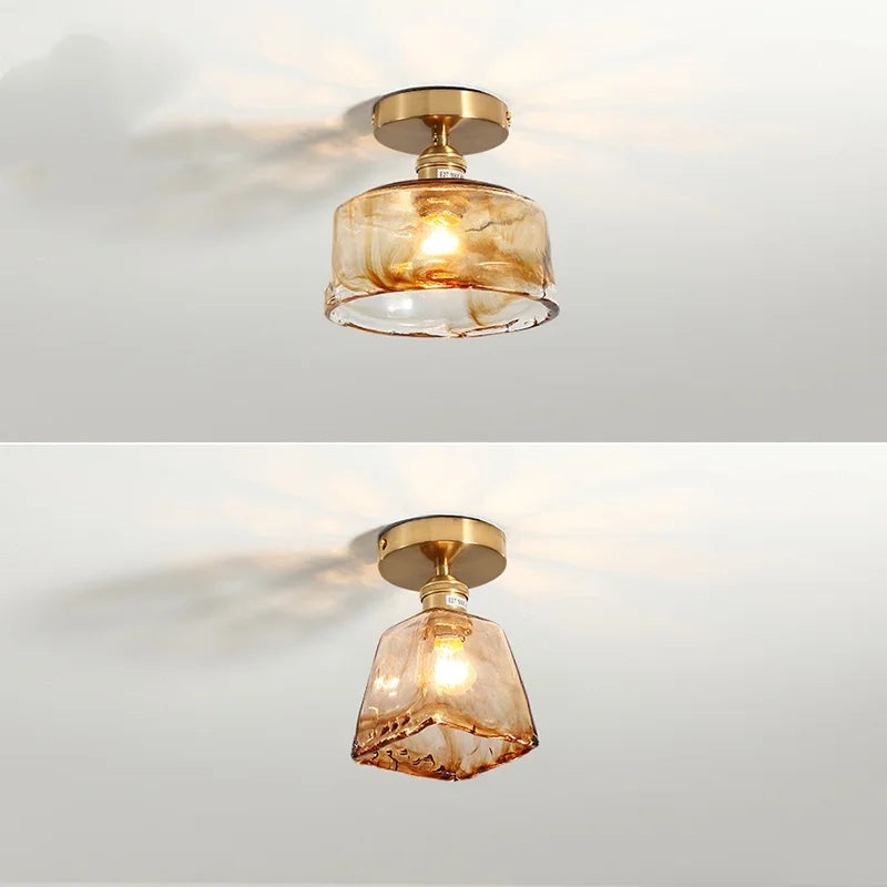Afralia™ Amber Glass LED Ceiling Lights Modern Home Lighting Copper Socket