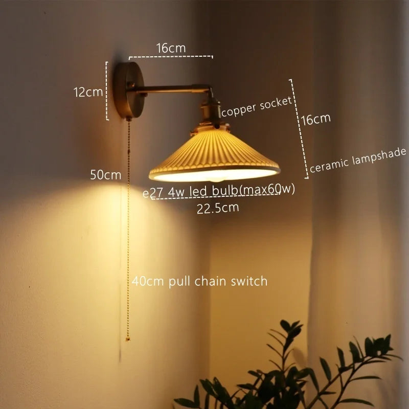 Afralia™ Ceramic LED Wall Sconce Pull Chain Switch for Dining Bedroom Bathroom Mirror