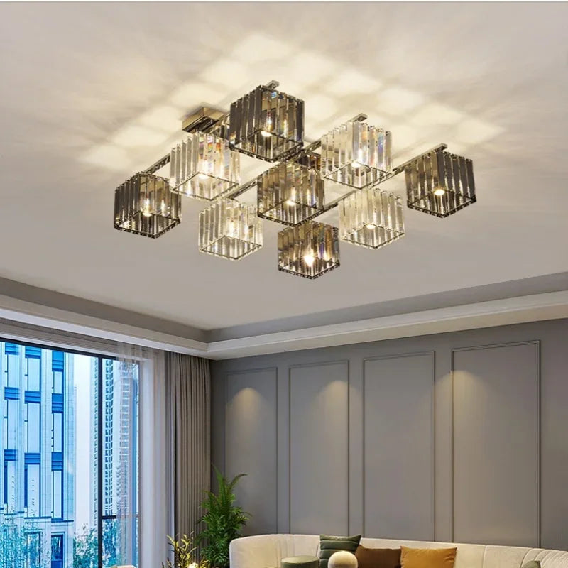 Afralia™ Modern Chrome LED Ceiling Chandelier with K9 Crystal Lighting Art