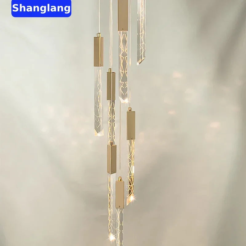 Afralia™ Crystal Chrome LED Chandelier: Luxury Duplex Stair Loft Pendant Light for Living Room