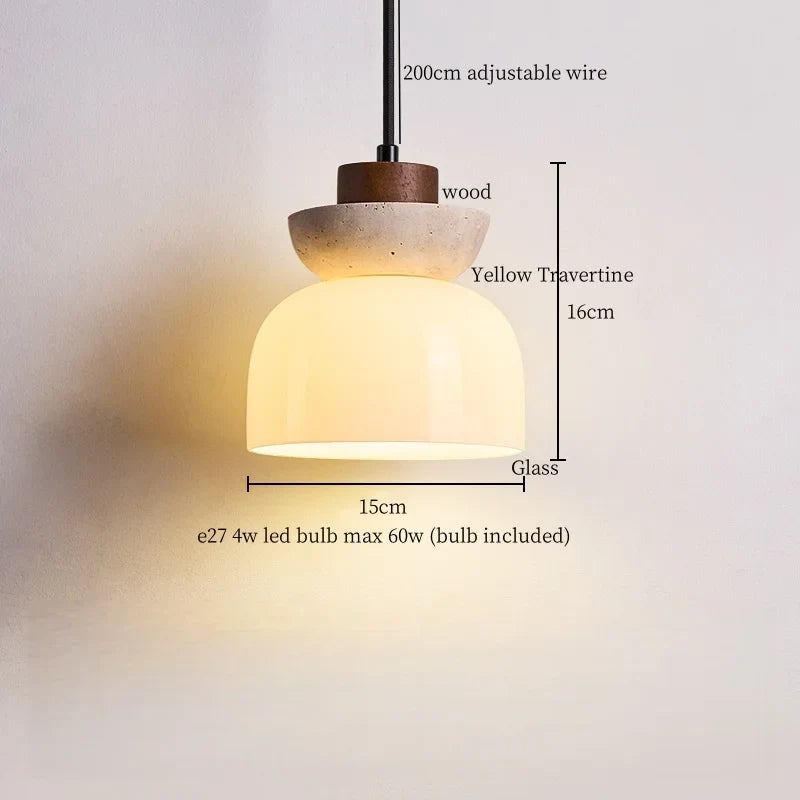 Afralia™ Yellow Travertine LED Pendant Lamps - Wabi Sabi Home Decor & Lighting