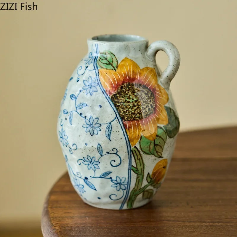 Afralia™ Ceramic Vase with Artificial Flowers - Room Aesthetic Decor