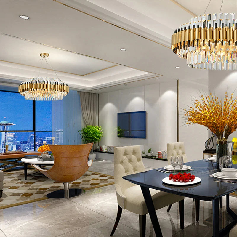 Afralia™ Gold Crystal Chandelier LED Ceiling Pendant Light - Luxurious Living Room Decor