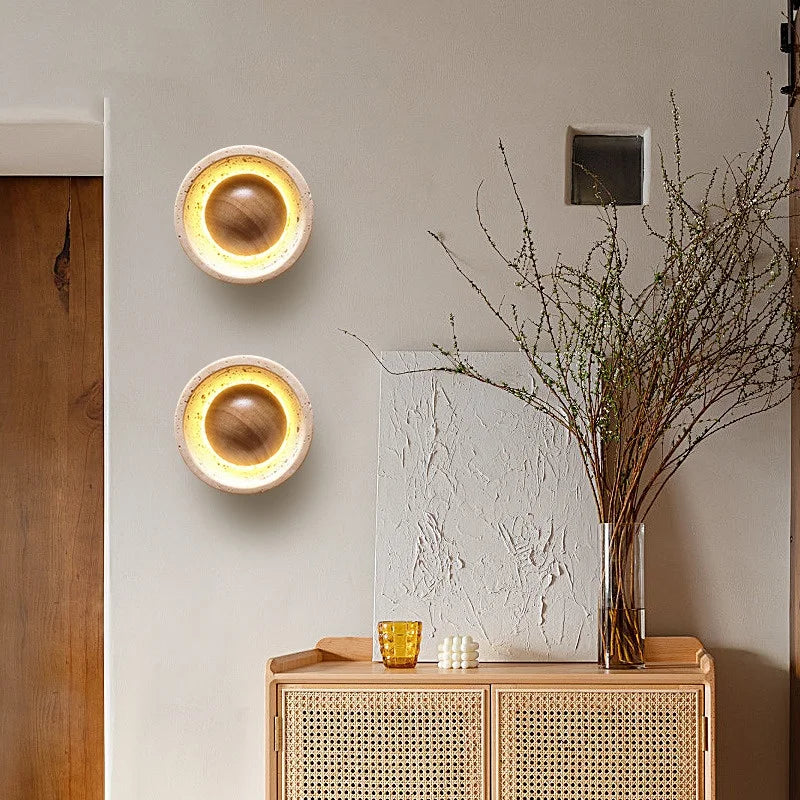 Afralia™ Vintage Stone LED Wall Light Fixture for Reading & Bedside, Natural Wood, Loft Design