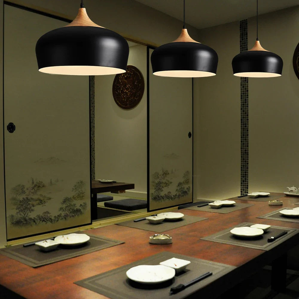 Afralia™ Nordic Wood Pendant Lights LED E27 for Kitchen Dining Bedroom - Ceiling Chandelier