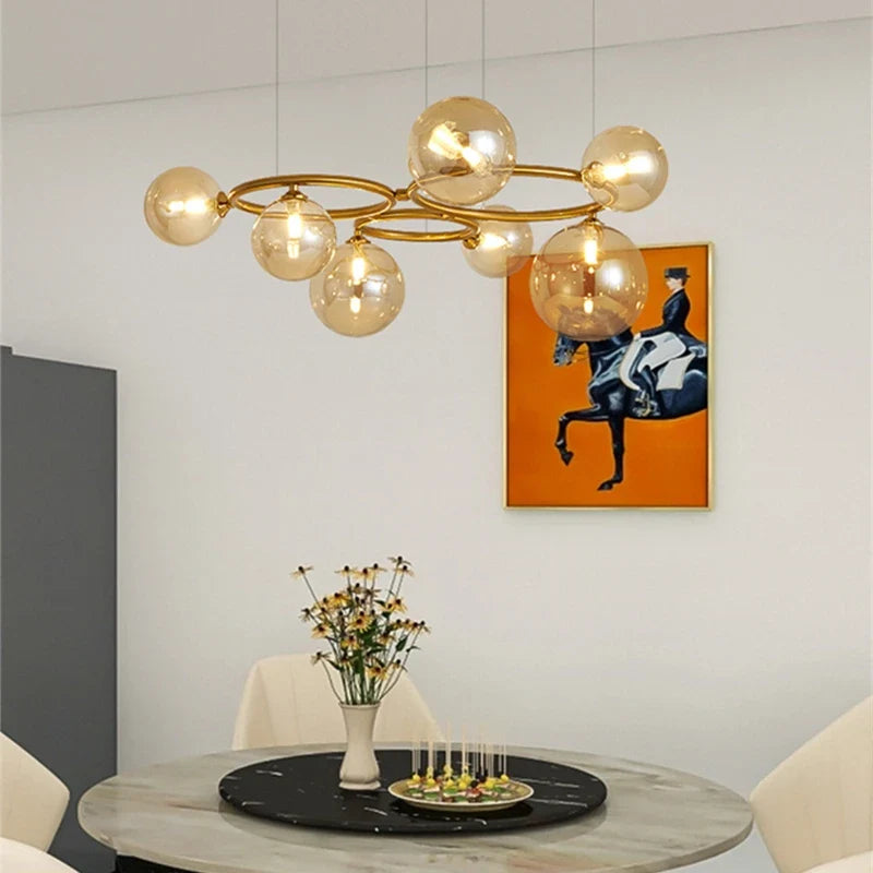 Afralia™ Black Magic Bean Ceiling Chandelier with Golden Lamp Body Glass Pendant Light