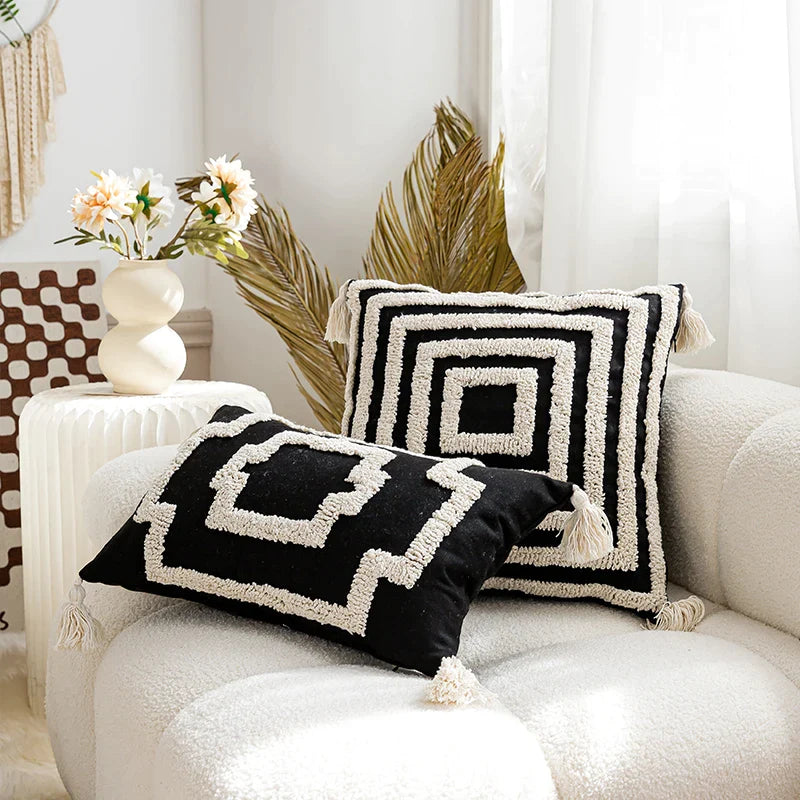 Afralia™ Boho Tufted Pillow Cover with Tassels - 45x45cm Square for Home Décor