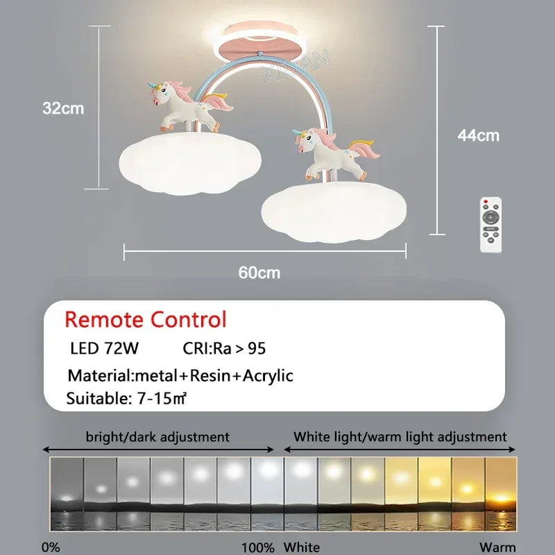 Afralia™ Unicorn Ceiling Light for Girl Bedroom Nursery, Dimmable Nordic Child Chandelier