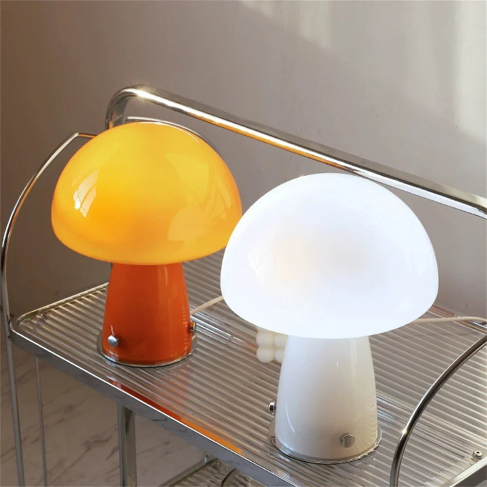 Afralia™ Glass Mushroom Bedside Lamp | Dimmable Swirl Light for Home Decor