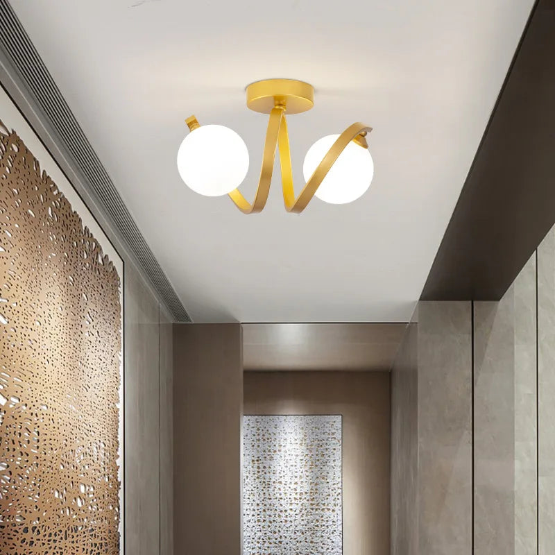 Afralia™ Black Gold Glass Ceiling Light: Modern Minimalist Indoor Lighting for Entryway Balcony