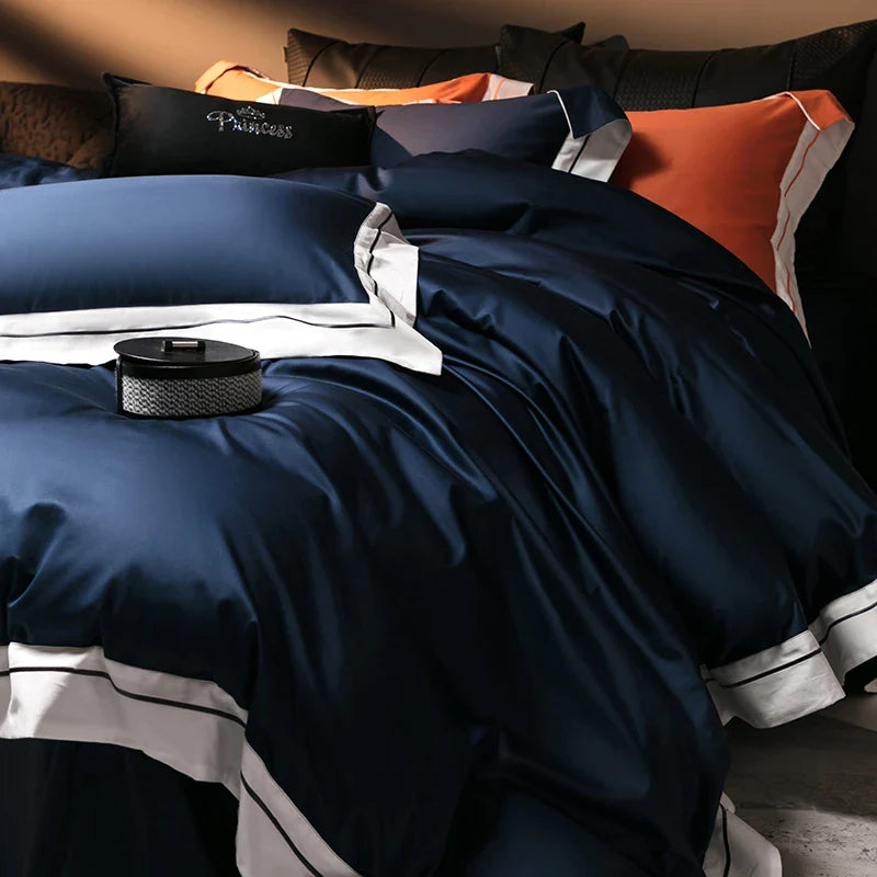 Afralia™ Luxury Embroidered Solid Cotton Comforter Cover Set with Sheets & Pillowcases