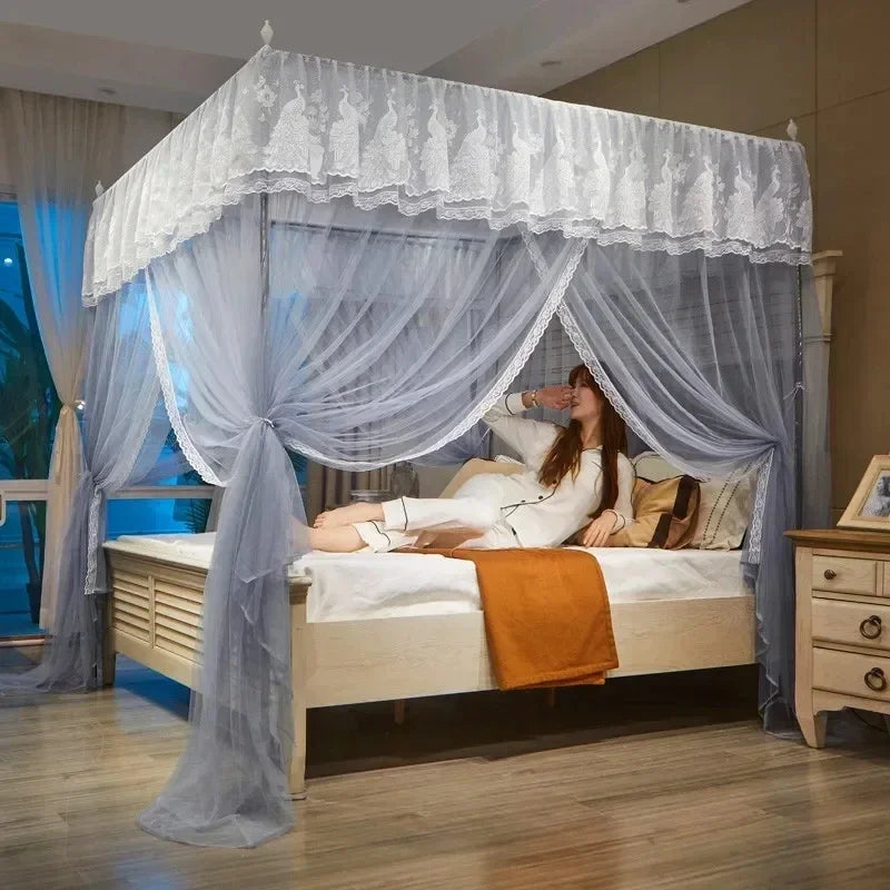 Afralia™ Lace Palace Mosquito Net Tent for Queen/Double Bed with Stainless Steel Frame