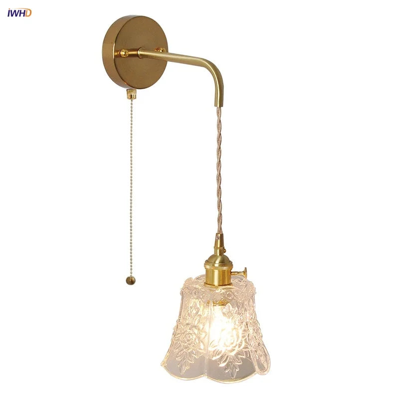 Afralia™ Modern Clear Glass LED Wall Light with Pull Chain Switch, Adjustable Wire & Copper Wall Lamps