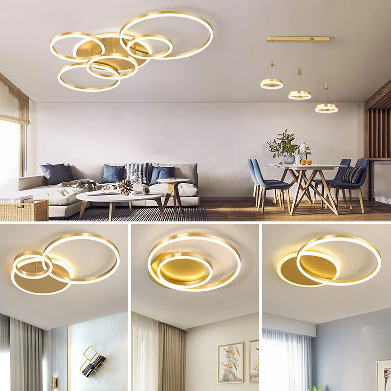 Afralia™ LED Rings Ceiling Chandelier: Dimmable Living Room Lighting, Modern Parlor Foyer Decor