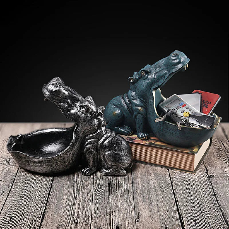 Afralia™ Hippo Statue Candy Storage Figurine Ornaments Home Decor Gift