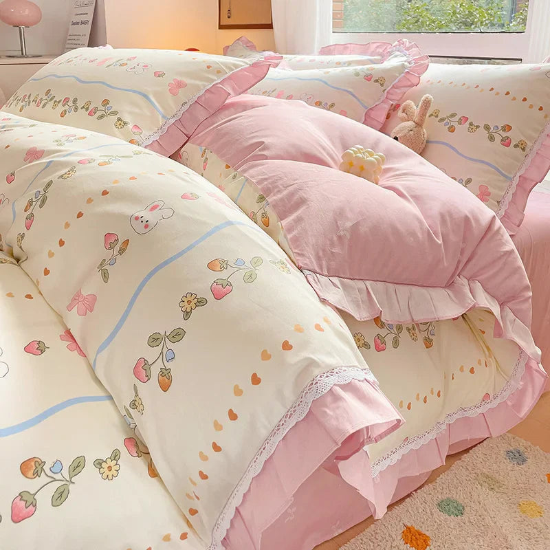 Afralia™ Floral Ruffles Bedding Set with Duvet Cover, Sheets, and Pillowcases