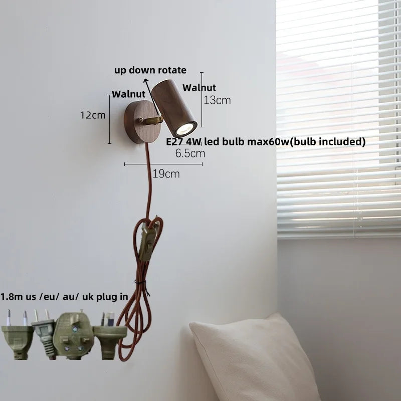 Afralia™ Walnut Wood LED Wall Lights Bedroom Modern Wall Lamp Fixtures