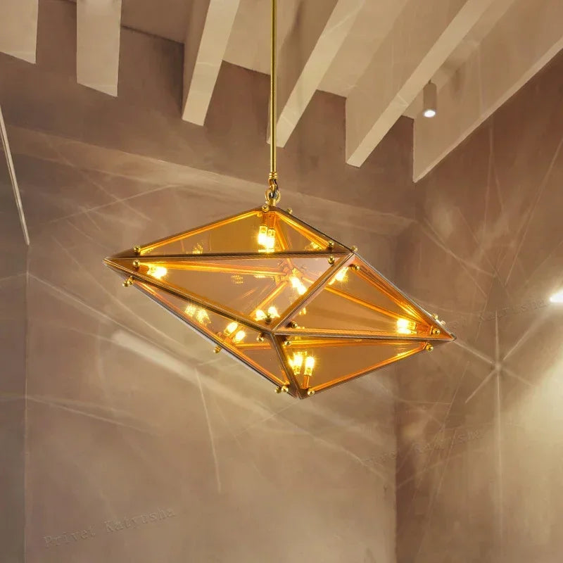 Afralia™ Angular Diamond Glass Chandelier Ceiling Light for Home Decor