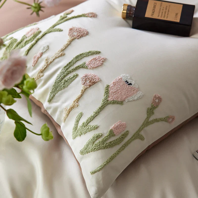 Afralia™ 4-Piece Egyptian Cotton Tulip Towel Embroidery Bedding Set