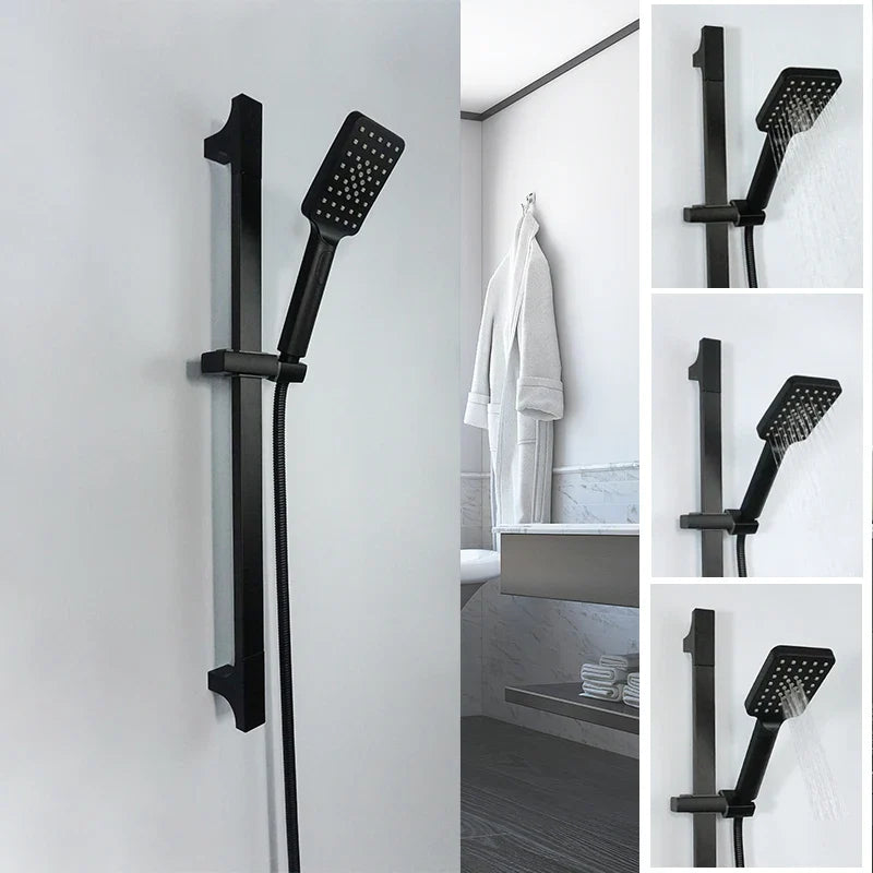 Afralia™ Black Shower Slider Adjustable Rail Set 3 Functions Simple Style 1.5M Hose