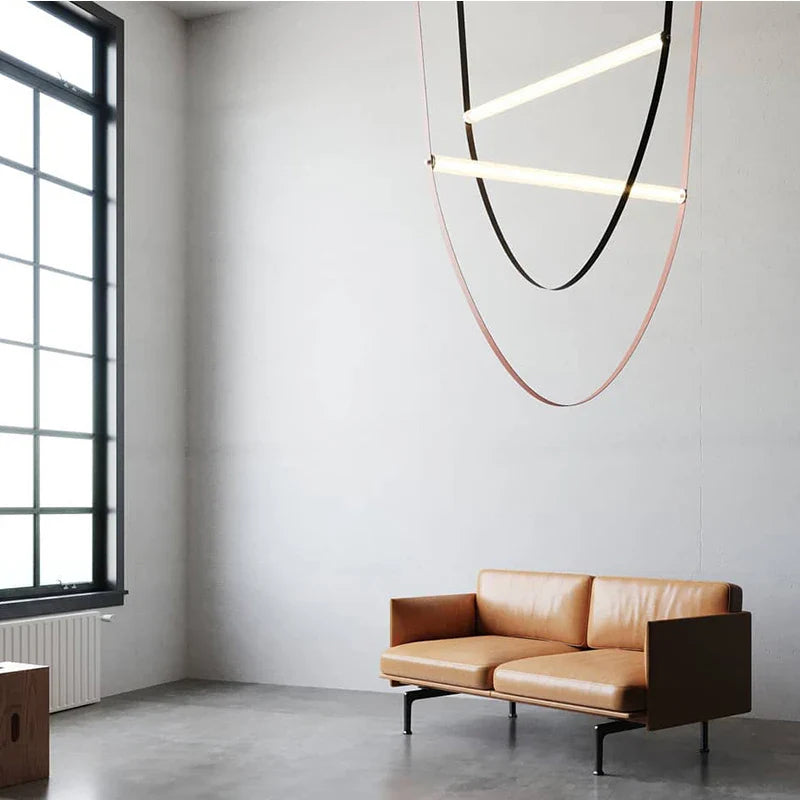 Afralia Leather Belt Chandelier: Modern Glass Tube Designer Lighting for Home, Restaurant & Villa